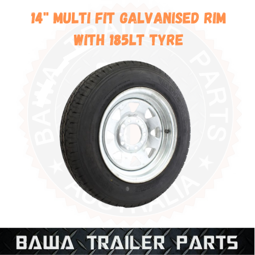 GALVANISED 14" MULTI- FIT FORD/HT RIM WITH 185 LT TYRE ! Trailer Parts