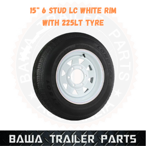 Sunraysia White 15" - 5 Stud Ford rim with 225R15 LT Tyre Trailer Wheel and tyre
