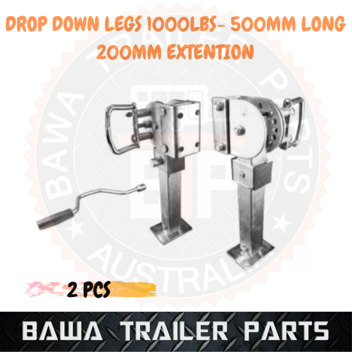 Pair of 500mm Long Drop Down Legs with Steel Base - 1000Lbs