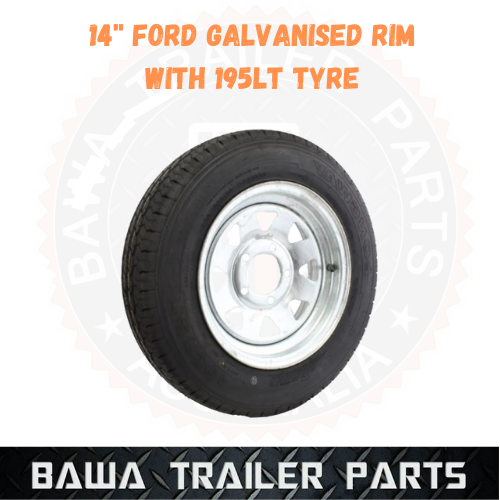 Galvanised 14" Ford Rim With 195 Lt Tyre ! Trailer Part! Trailer Parts