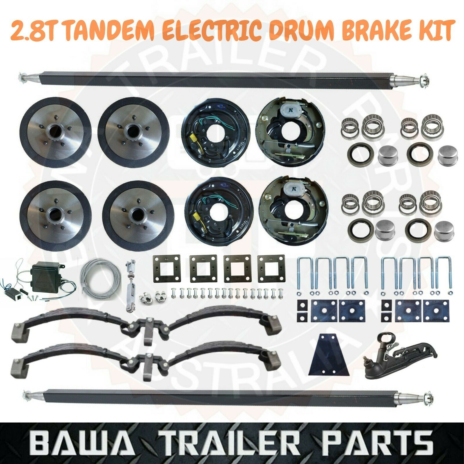 DIY 2.8 Tonne Electric Drum Brake Tandem Kit Rocker Roller Trailer Brakes Hitch