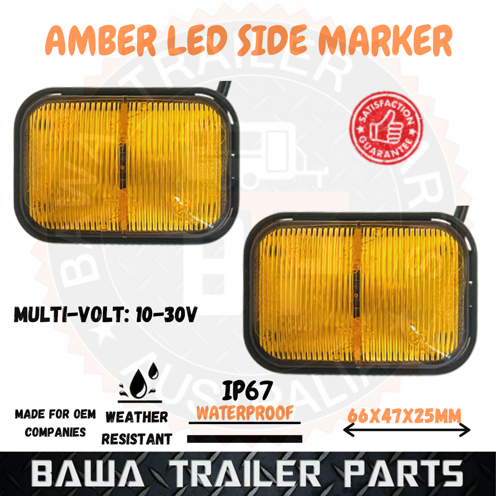 2 x LED Clearance Side Markers Jumbo - Amber