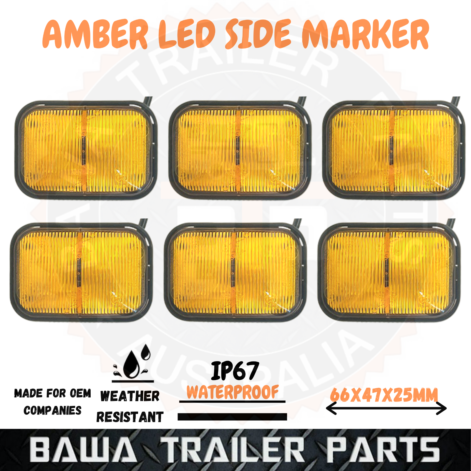 6 x LED Clearance Side Markers Jumbo - Amber