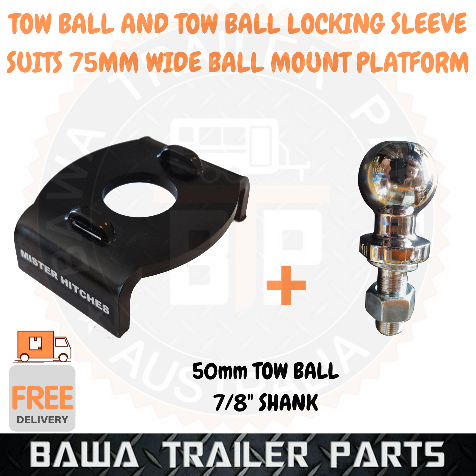 50mm Chrome Tow Ball with Locking Sleeve 75MM