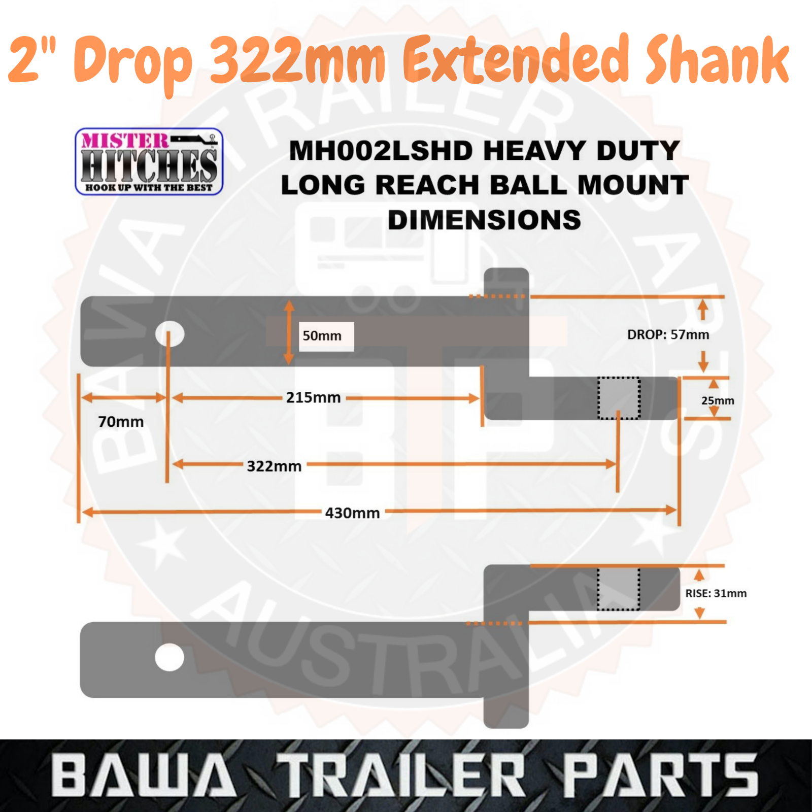 Tow Bar Tongue 2" Drop 322mm Solid Extended Shank - Towing Accessories !! - Image 4