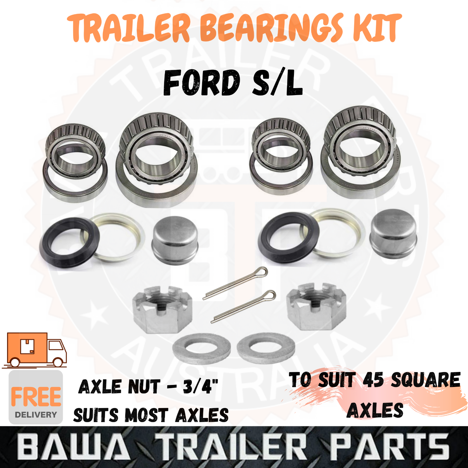 Ford SL Bearing Set Waterproof Marine Seals Trailer Wheel Axle Nut Washers Pins