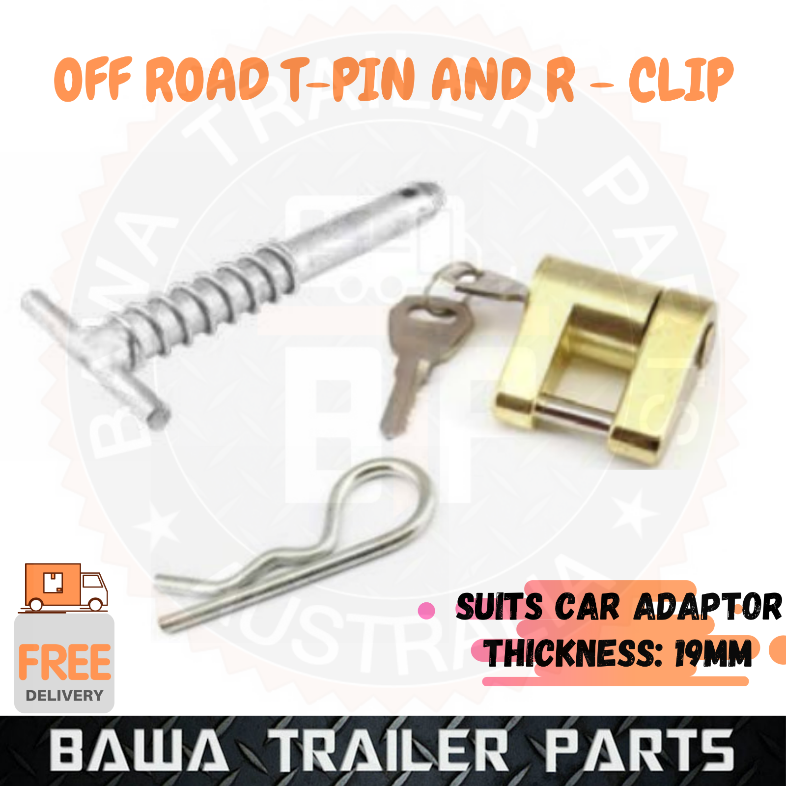 T-Shaped Lock Pin + Trailer Laser Lock with R-Clip To Suit Off-road coupling !!