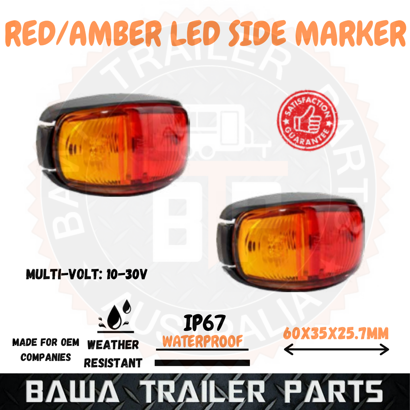 2 x LED Clearance Side Markers - Red/Amber
