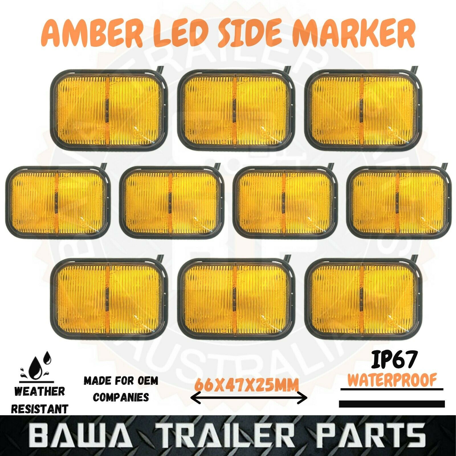 10 x LED Clearance Side Markers Jumbo - Amber Trailer Lights