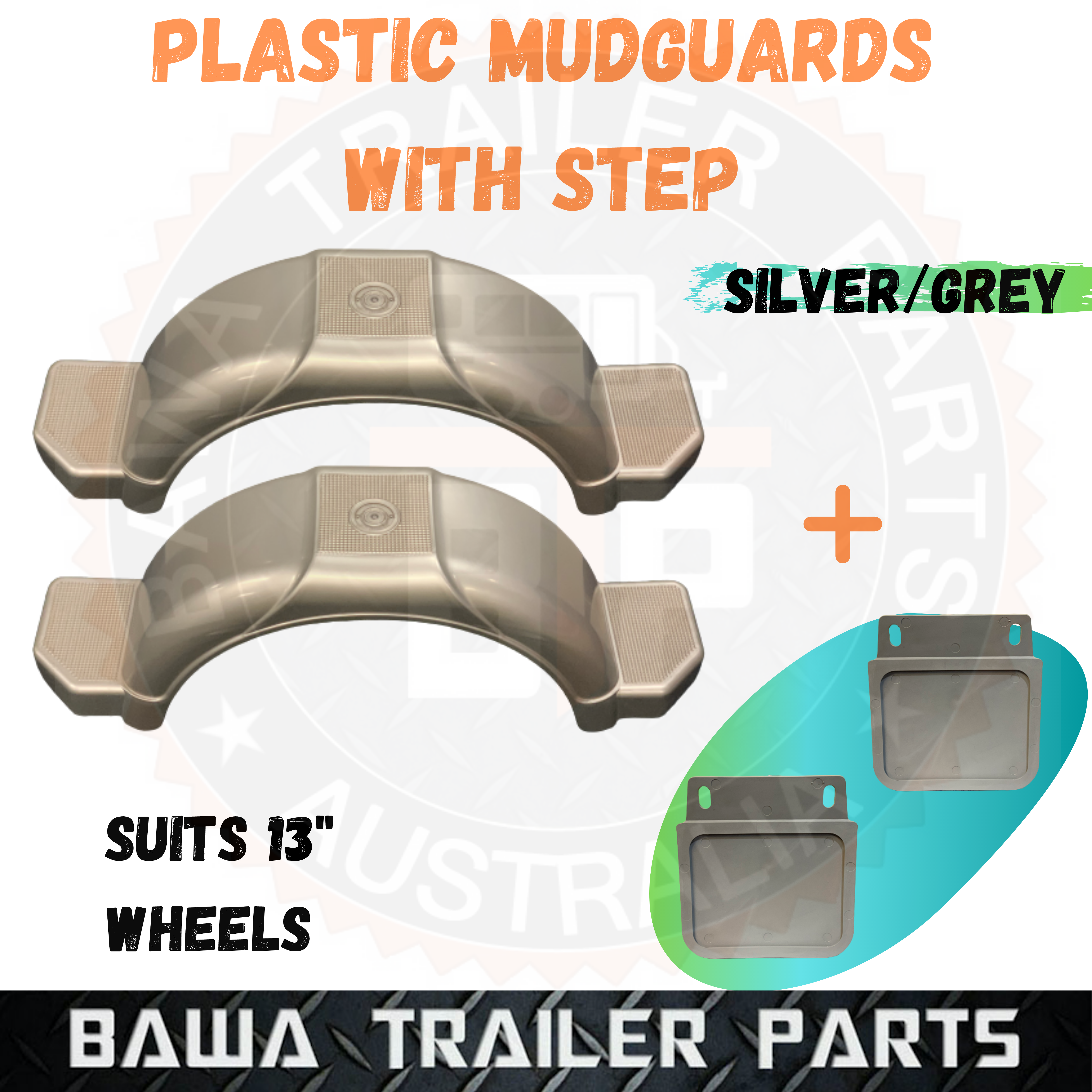 Plastic Mudguards White/Black/Silver to suit 13" Wheels with Mud Flaps - Image 3