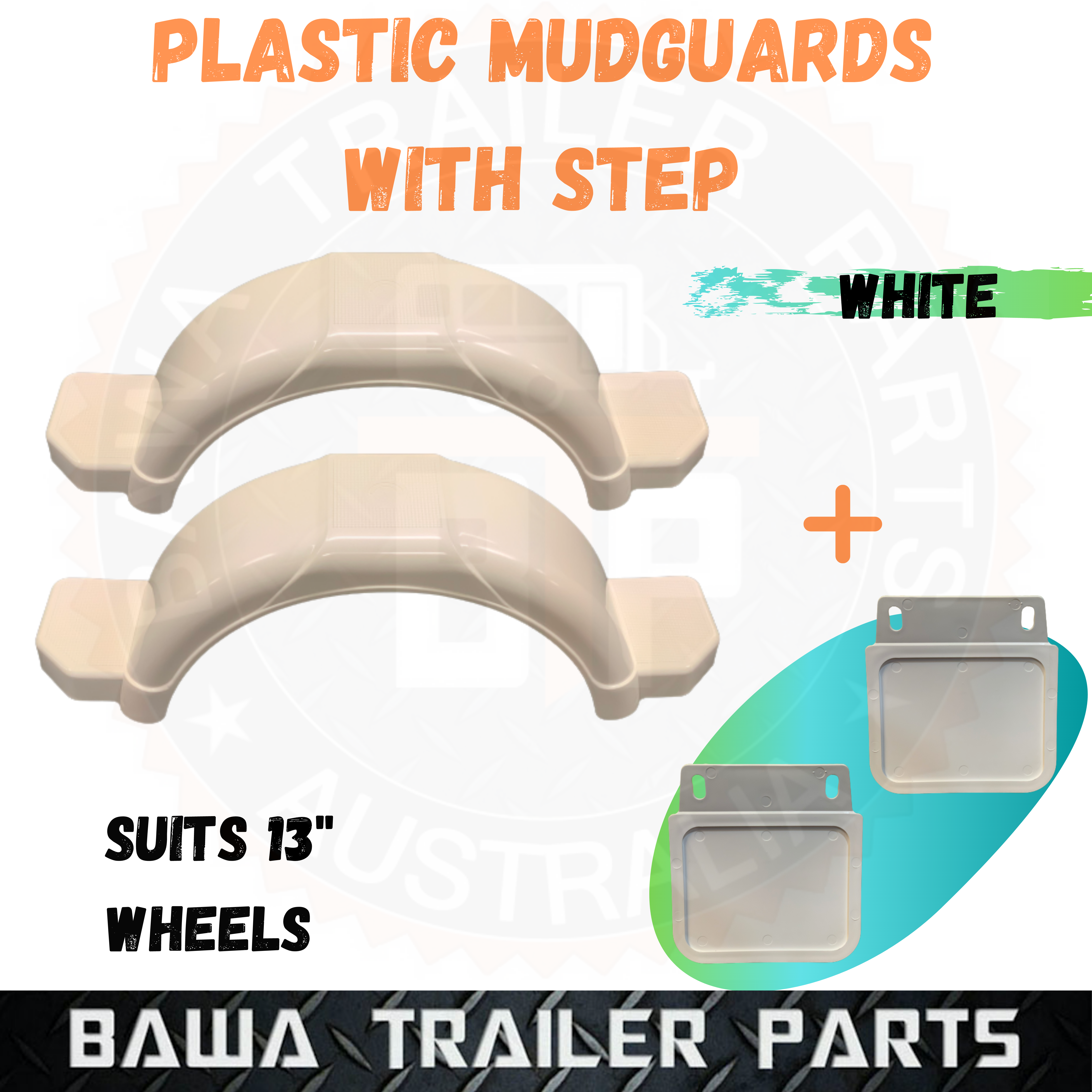 Plastic Mudguards White/Black/Silver to suit 13" Wheels with Mud Flaps - Image 2