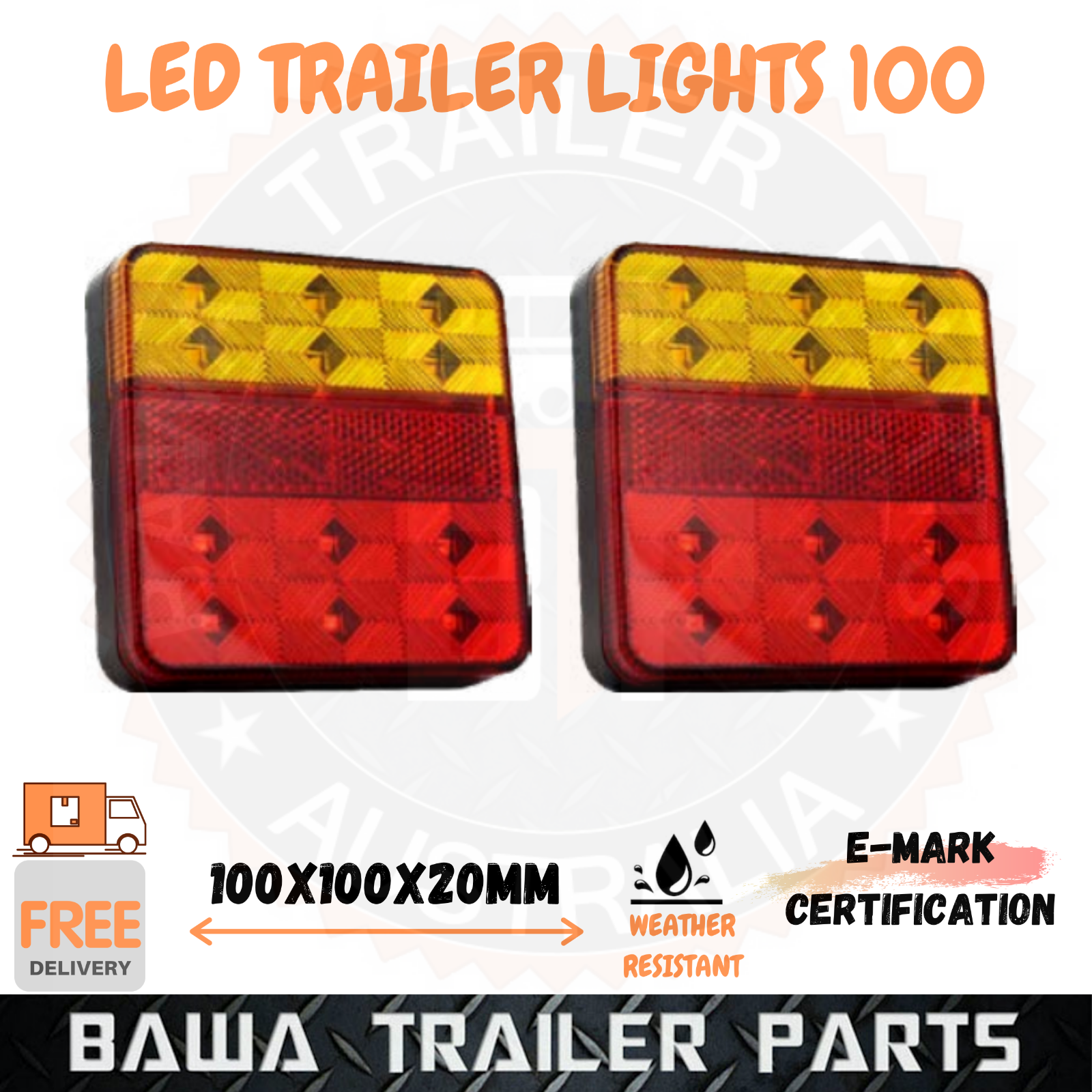 LED Square Trailer Lights - Stop Tail Indicator Waterproof Light