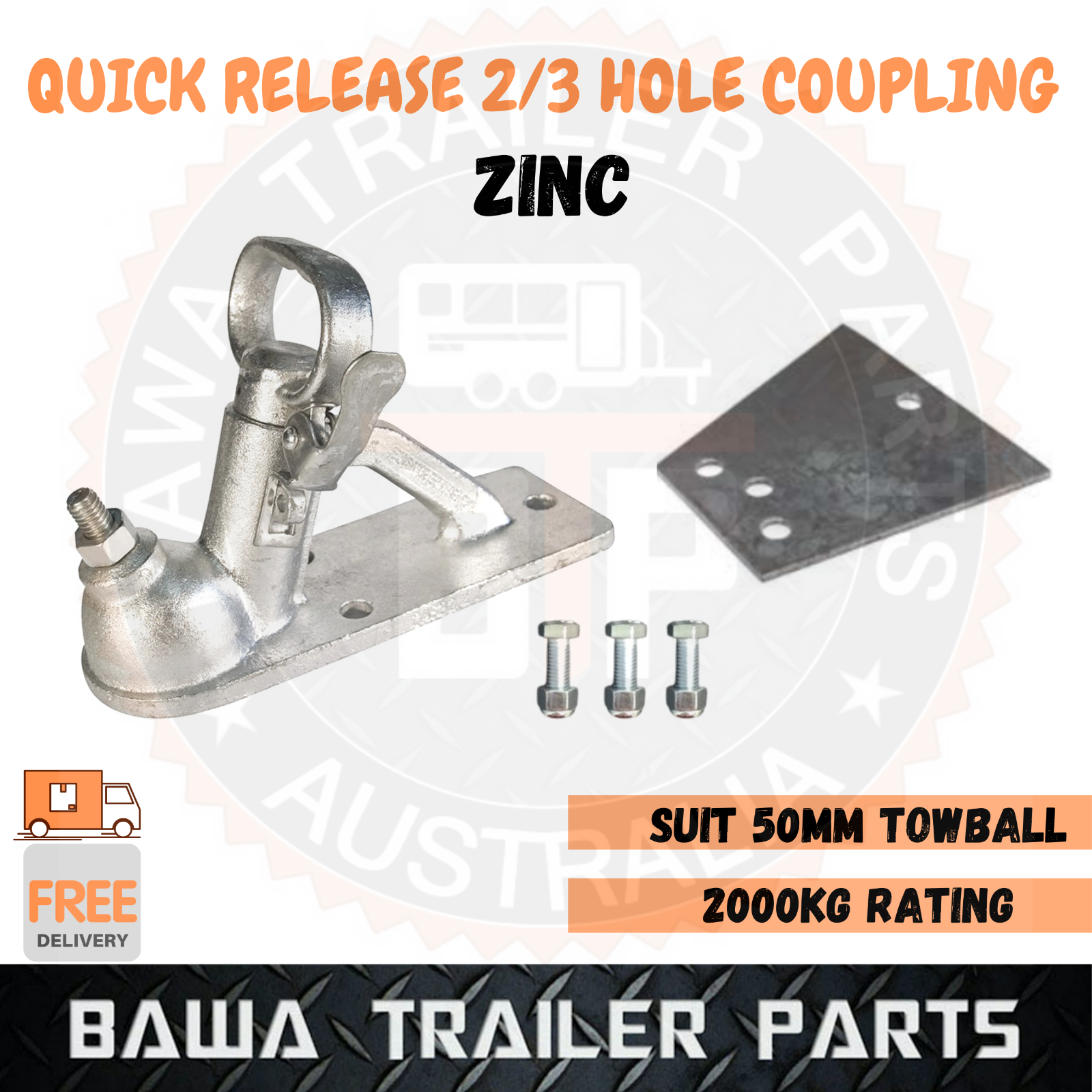 Quick Release Trailer Coupling HITCH 2/3/4 Hole ZINC Coupling Plate BOLT 2000KG