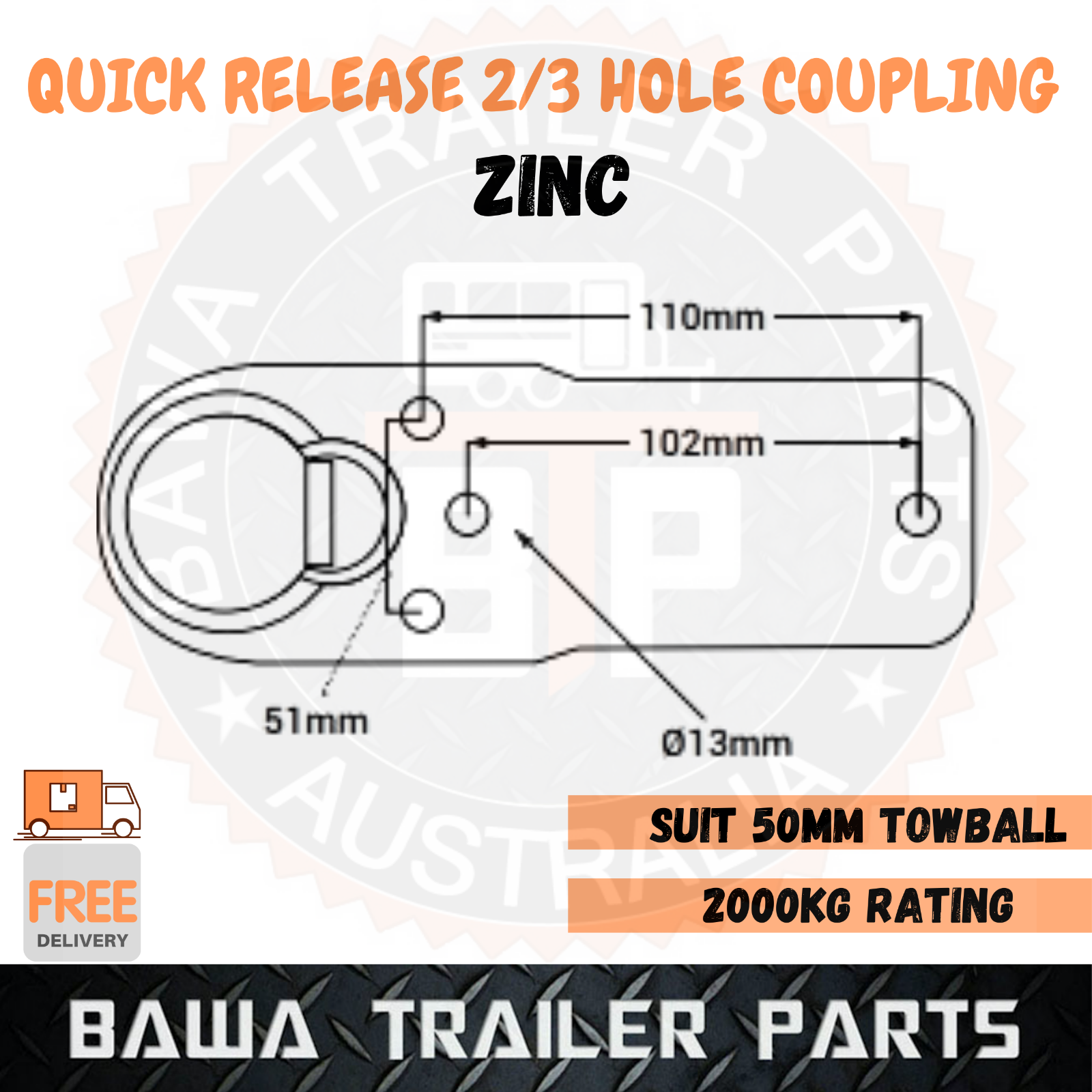 Quick Release Trailer Coupling HITCH 2/3/4 Hole ZINC Coupling Plate BOLT 2000KG - Image 2