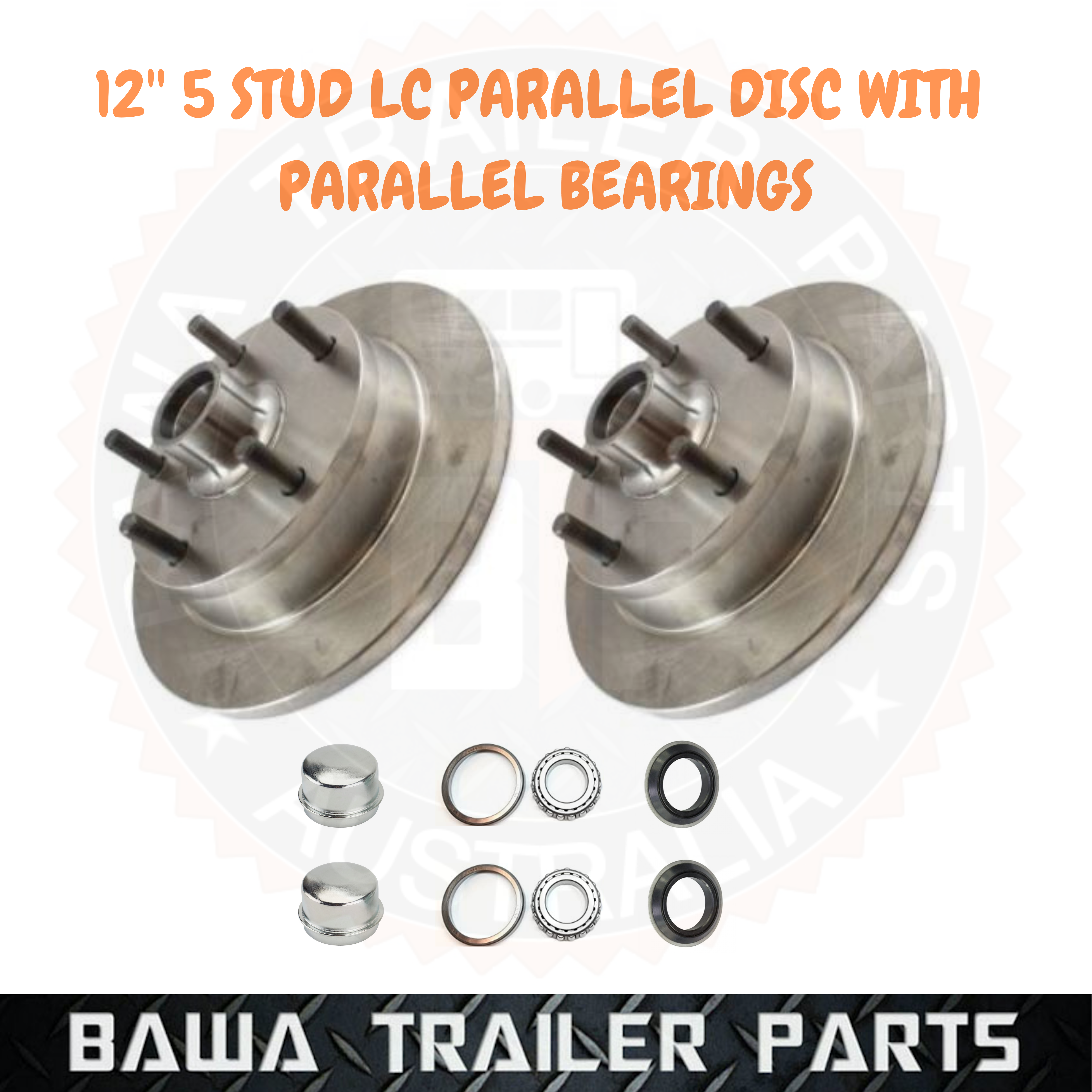 12" 5 STUD LC DISCS BLACK WITH PARALLEL BEARING KITS ! TRAILER HUB DISCS