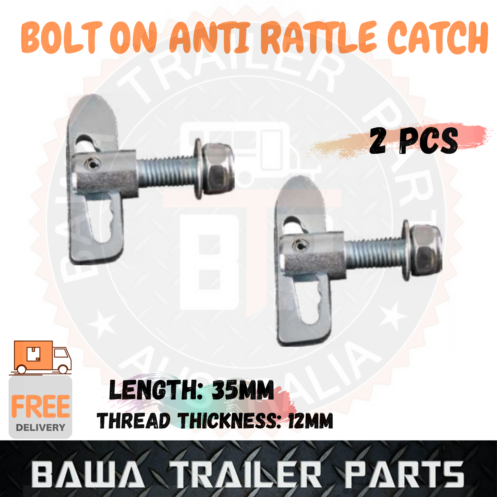 2 x Anti Rattle Latch Bolt On 35mm Luse Catches TRAILER TRUCK UTE TAILGATE CATCHES