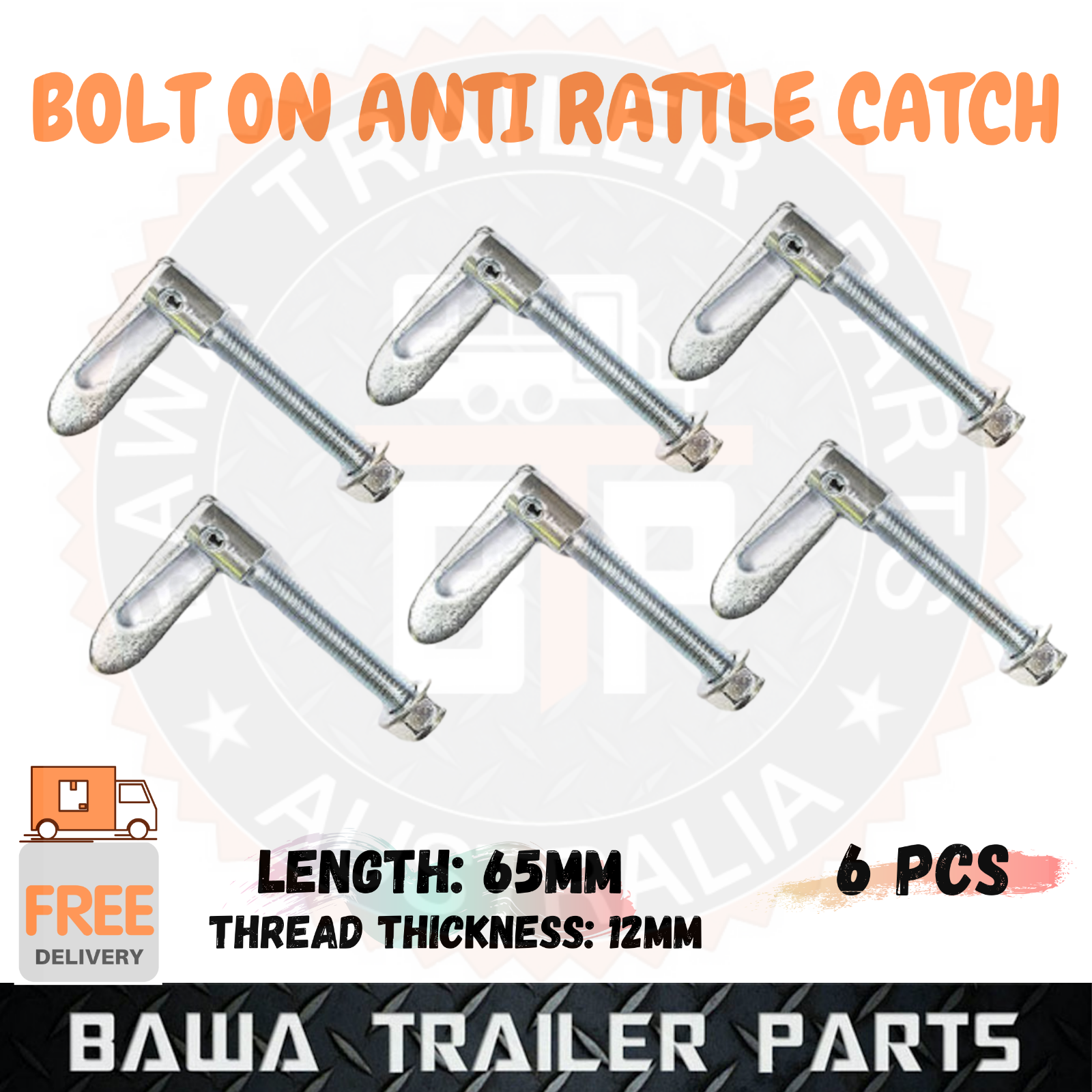 6 x Anti Rattle Latch Bolt On 65mm Luse Catches TRAILER TRUCK UTE TAILGATE CATCHES