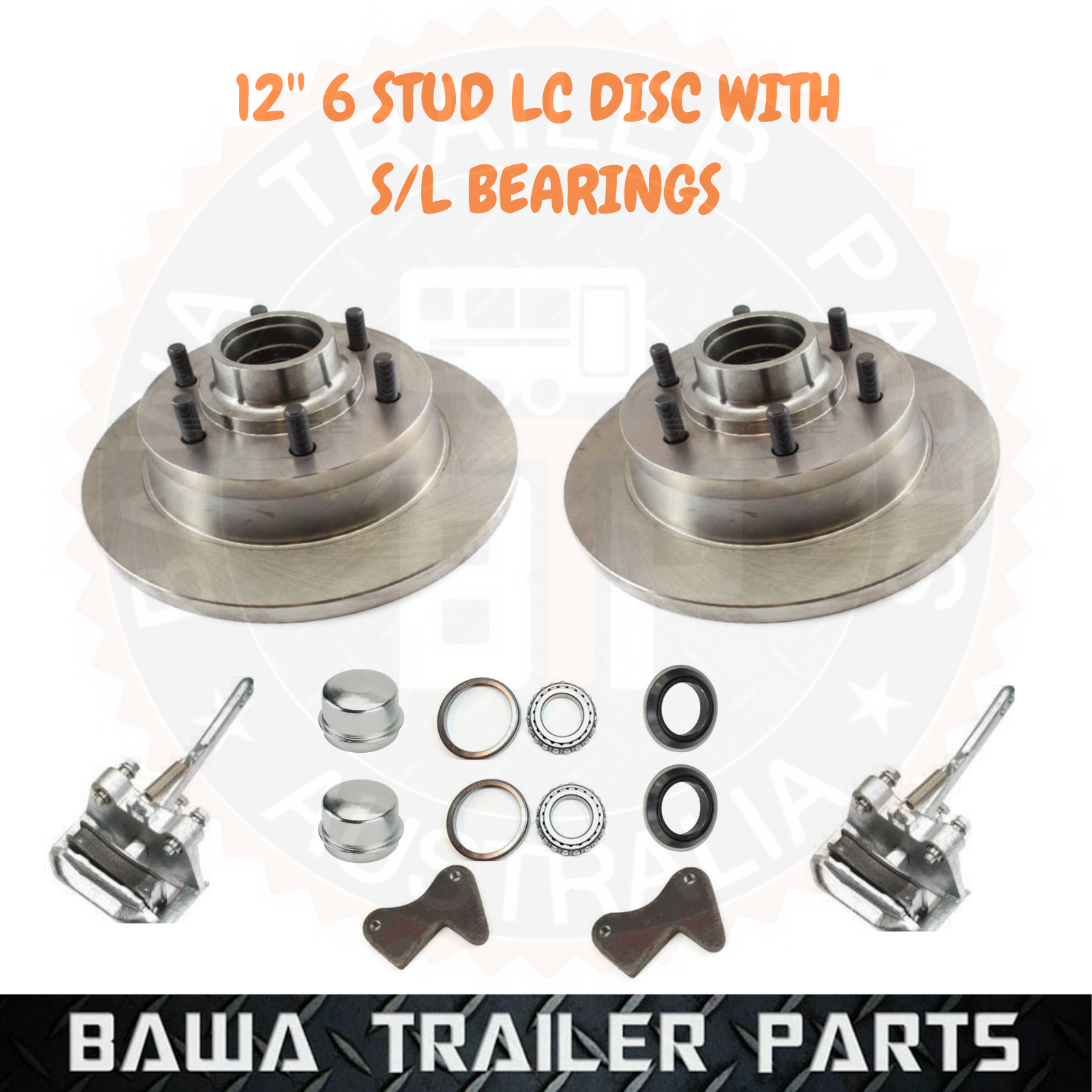 BLACK 6 STUD LC DISCS WITH FORD S/L BEARINGS - TRAILER BRAKE KIT CALLIPERS KIDNEY PLATES