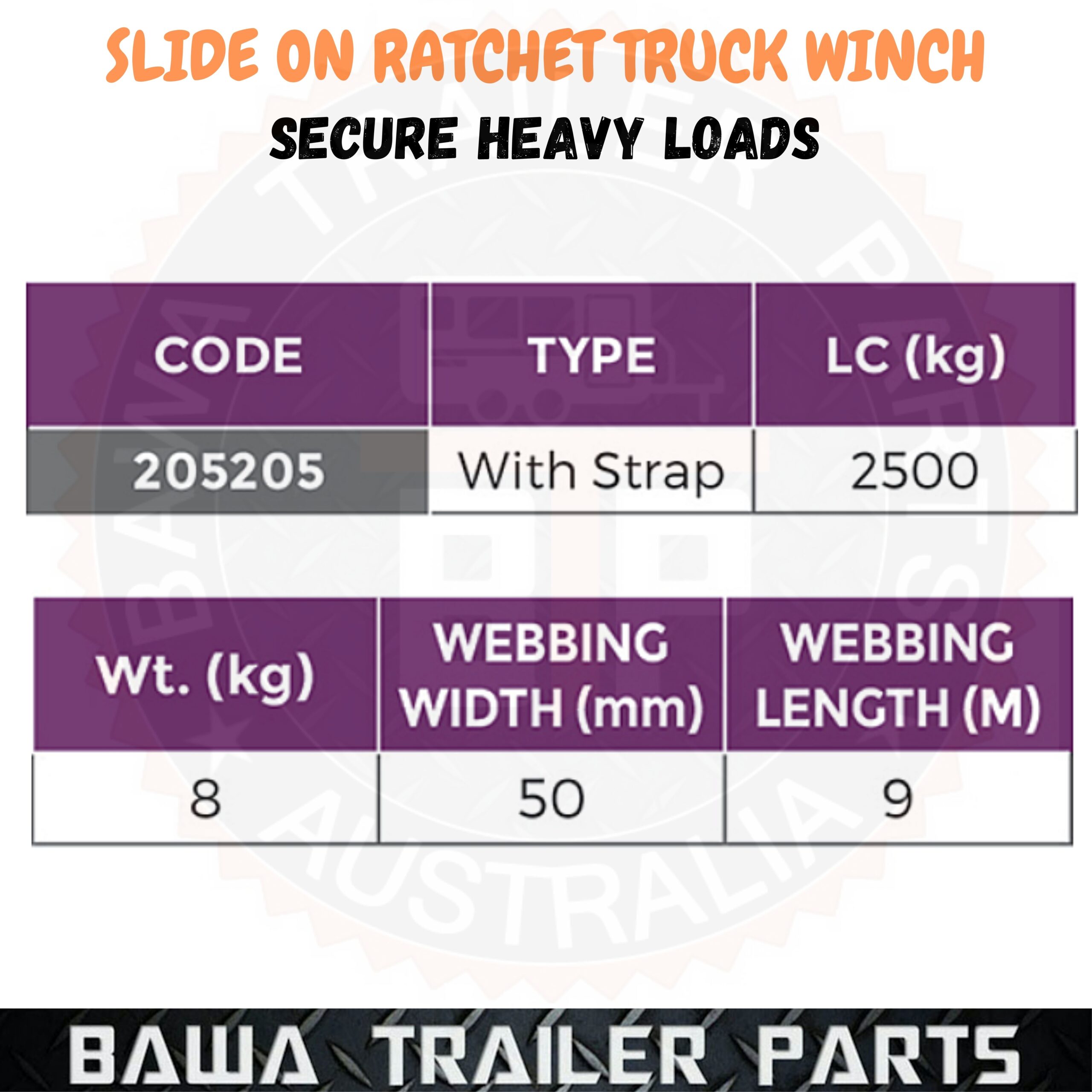 Ratchet Truck Winch Slide on with 50mm x 9m Strap Truck Trailer Binder AUSTLIFT - Image 3