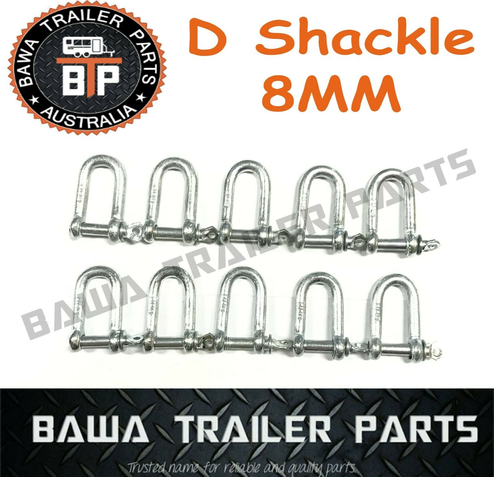 10 x D Shackle 8MM Non Rated Zinc Trailer Connecting Link
