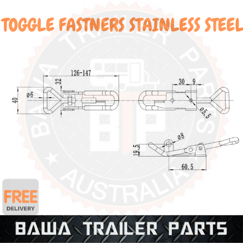 2 x TOGGLE FASTENER OVER CENTRE LATCH STAINLESS STEEL OVERCENTRE TRAILER UTE 4WD - Image 2