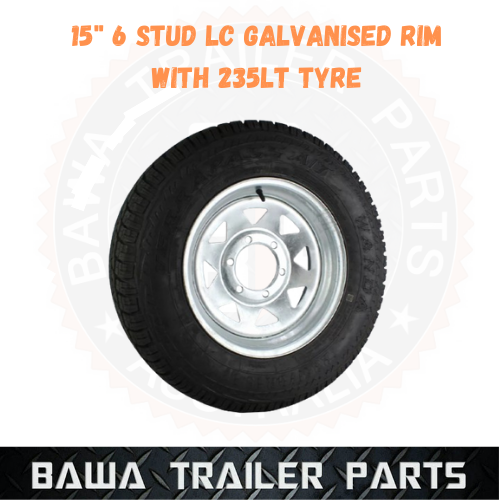 GALVANISED 15" WHEEL 6 STUD LAND CRUISER WITH 235R15 TYRE!TRAILER PARTS