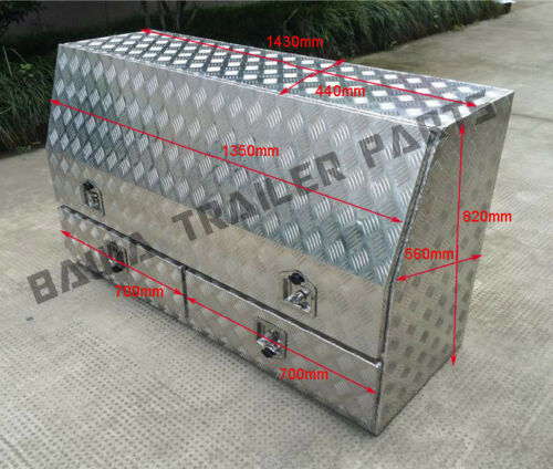 1 x 1430MM ALUMINIUM TOOL BOX Trailer Truck Toolbox Slanted Side Drawers T Lock - Image 2