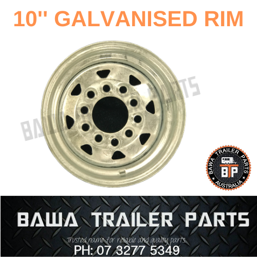 10" Galvanised Multi-fit Rim Only to Suit 5 Stud Ford and HT Trailer Hubs