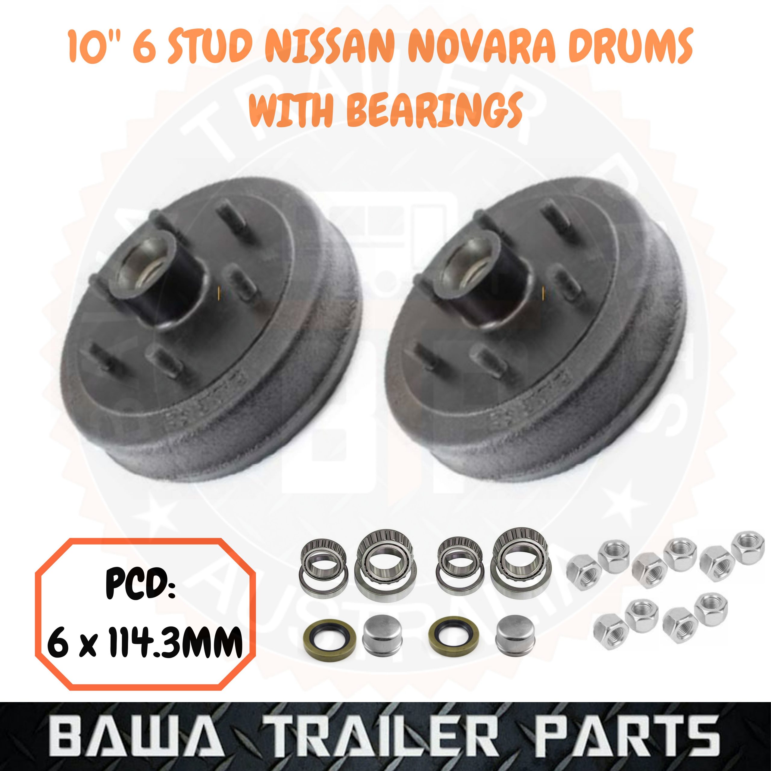 10" 6 STUD NISSAN NOVARA DRUMS 6 x 114.3MM WITH BEARINGS ! Trailer Parts