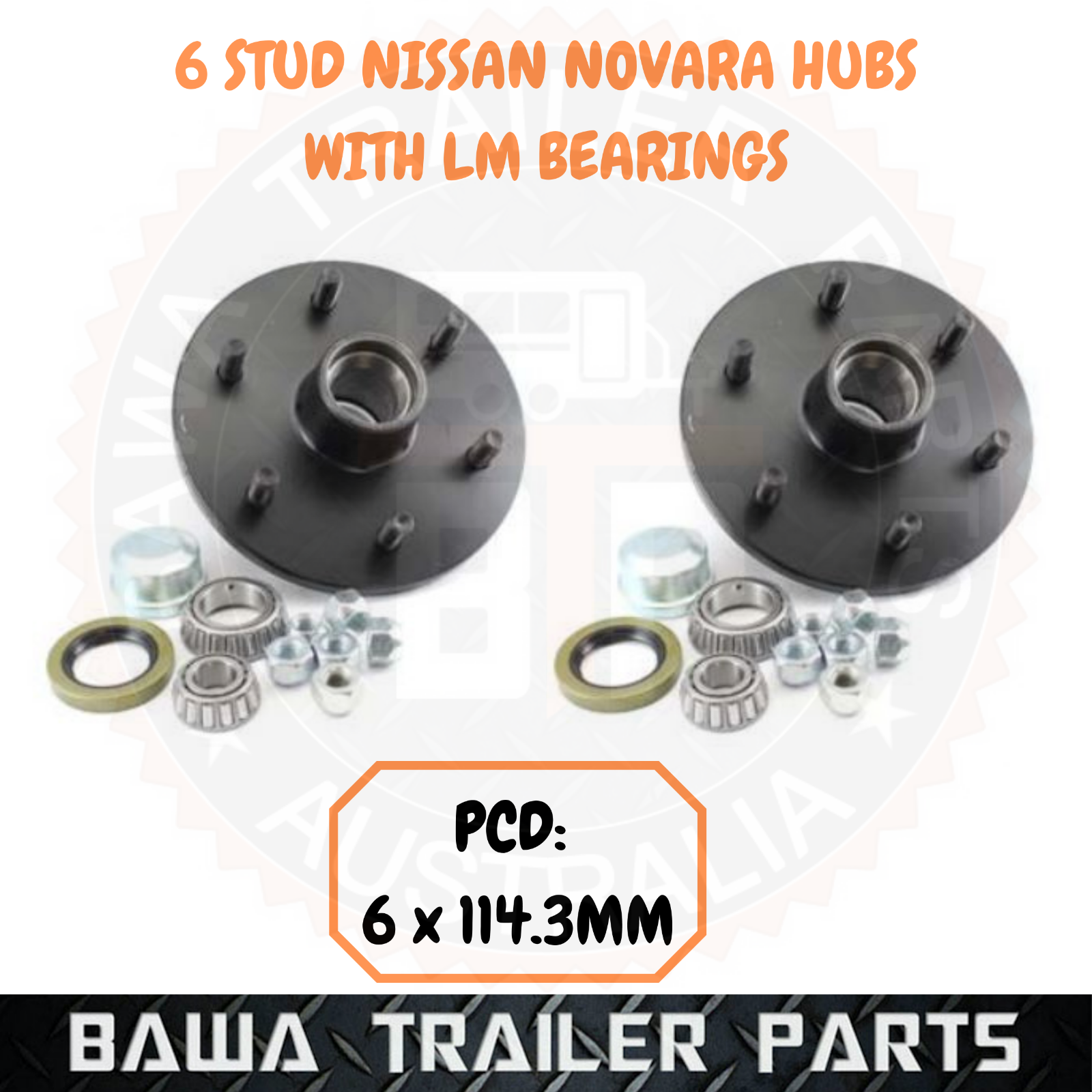 2 x 6 STUD NISSAN NOVARA HUBS (6x114.3MM) WITH BEARINGS - BLACK FINISH - Image 2