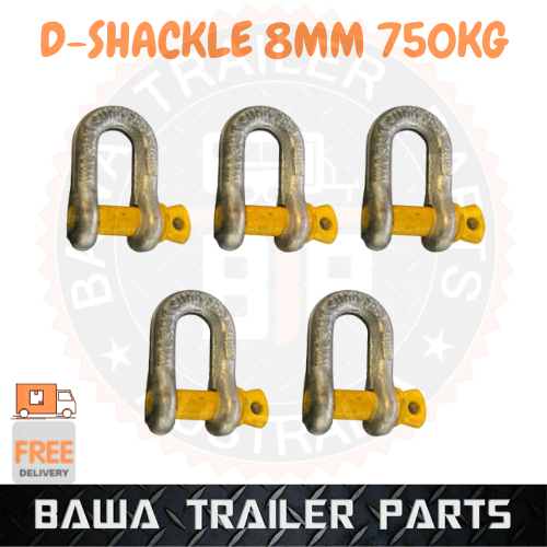 5 x D Shackle 8mm Rated 750kg - Trailer Parts Towing Connecting Link 5/16''