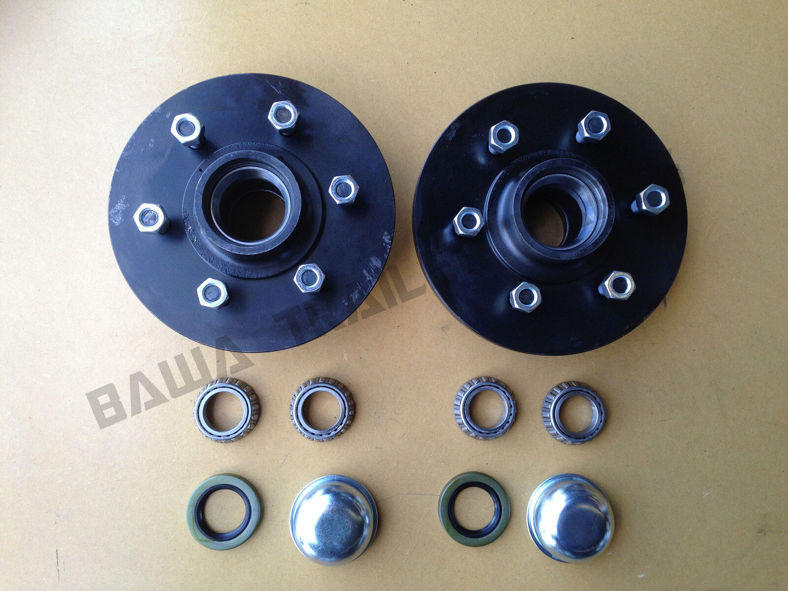 2 x 6 Stud Land Cruiser Hubs with Parallel Bearing Set - Black Finish
