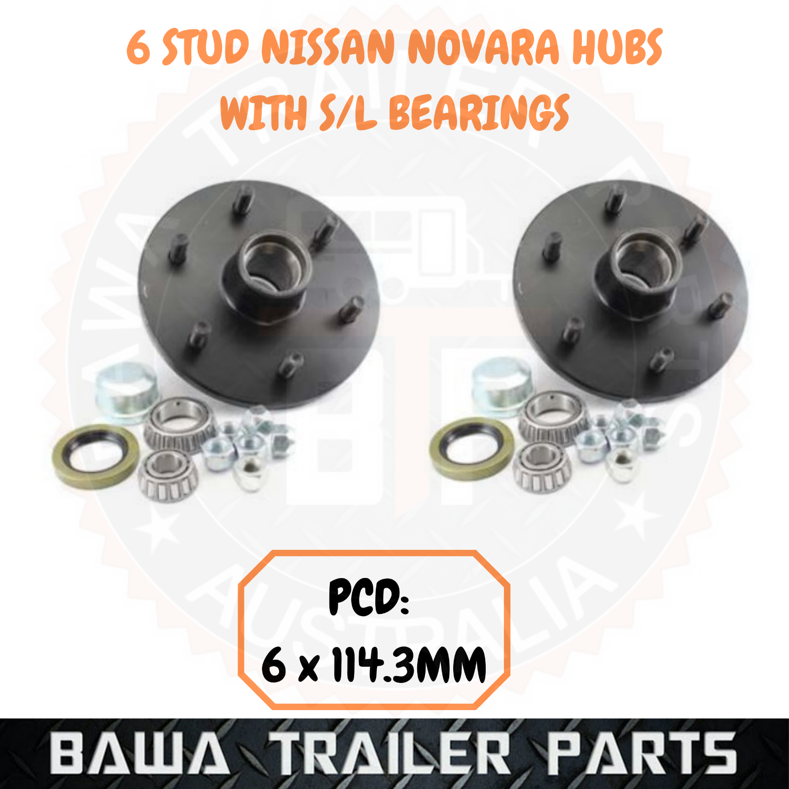 2 x 6 STUD NISSAN NOVARA HUBS (6x114.3MM) WITH BEARINGS - BLACK FINISH - Image 3