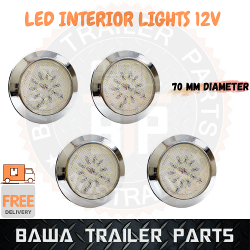 4 x LED INTERIOR LIGHT ROUND LAMP COOL WHITE CLEAR TRAILER TRUCK CARAVAN 12V