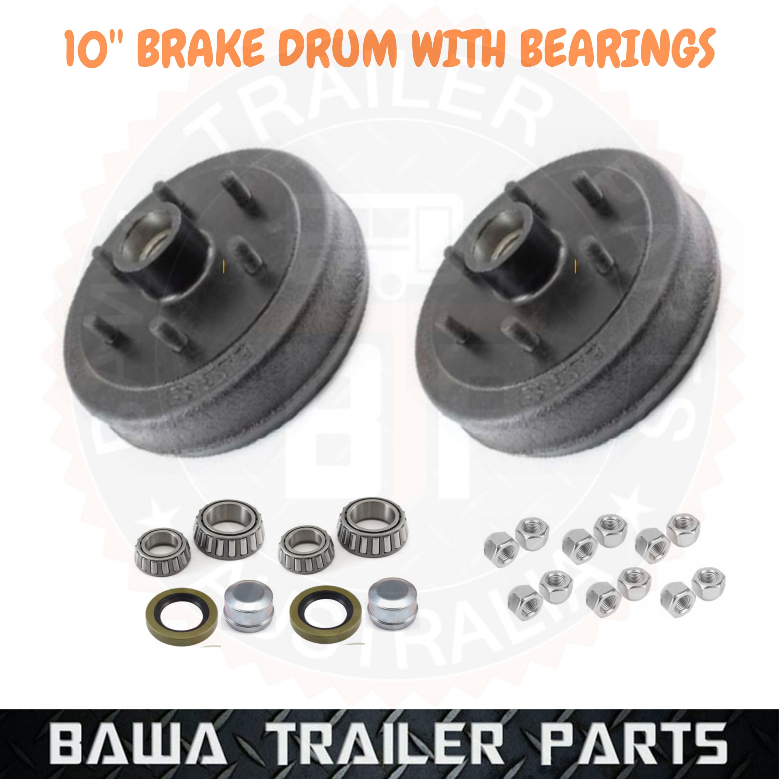 BRAKE DRUM 10" FORD, HT, HQ, COMMODORE or 6 STUD LC WITH BEARING KIT - Image 2