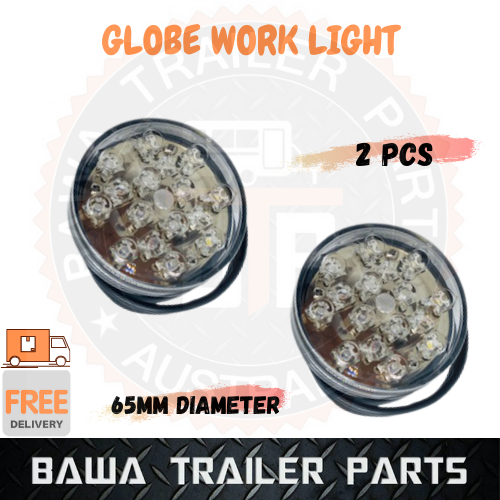 2 x Trailer Globe Work Lights 65mm Round