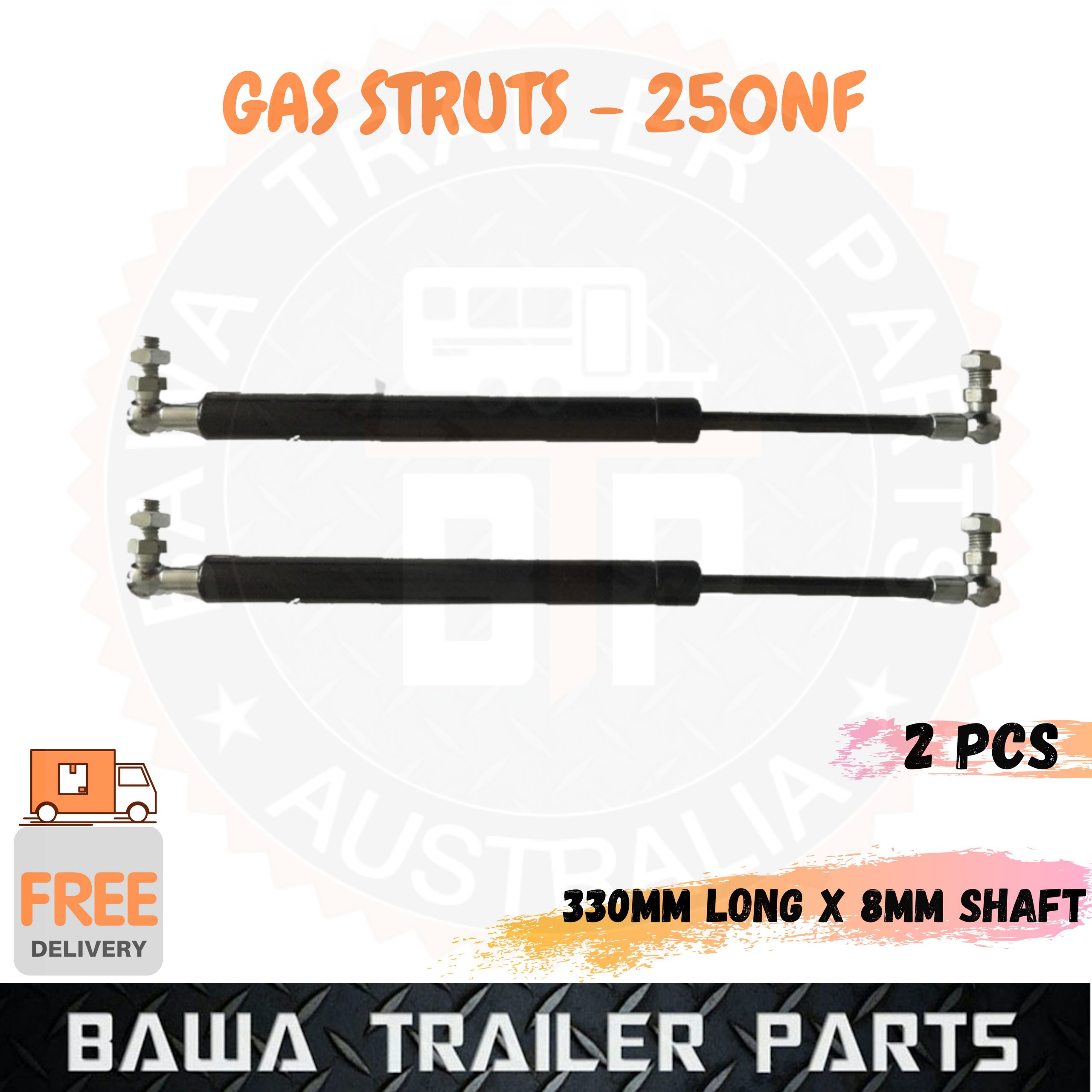 GAS Struts - 250NF - 330mm Long x 8mm - Pair - Trailer/ Camper Parts