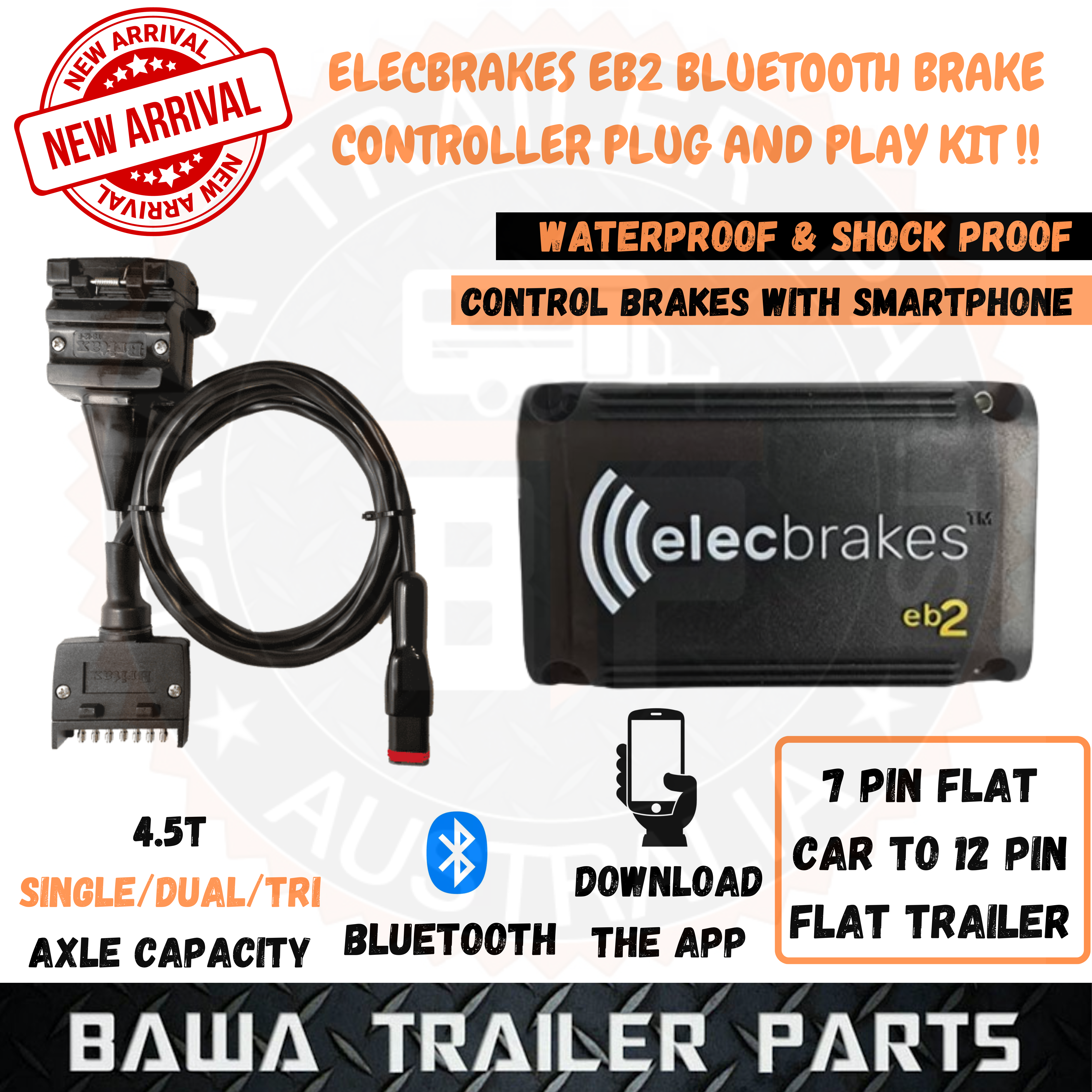 Trailer Elecbrakes EB2 Brake Controller Adapter 7 to 12 Flat Plug Bluetooth!!