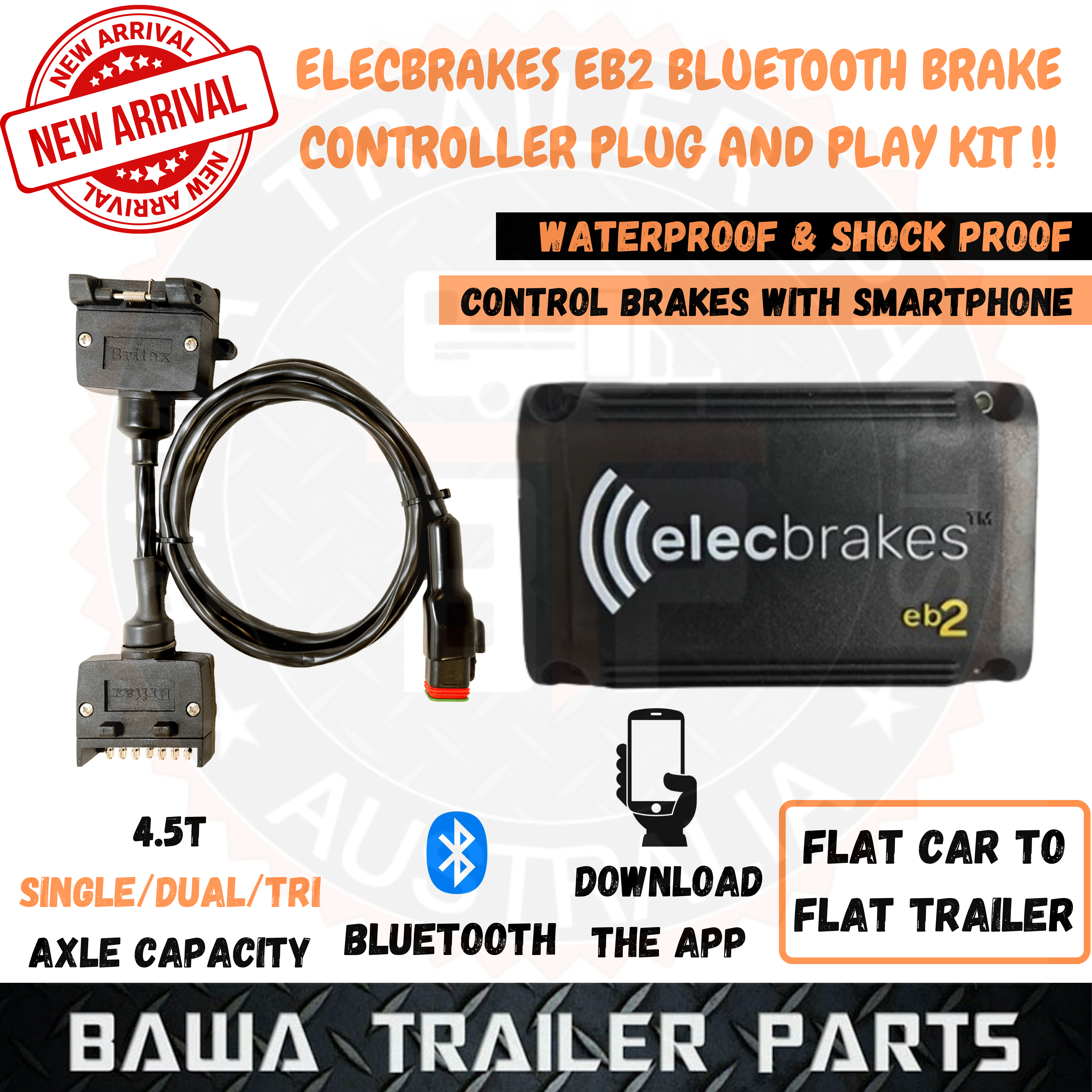 Elecbrakes EB2 Model Brake Controller With Adapter Flat to Flat Plug Bluetooth!!