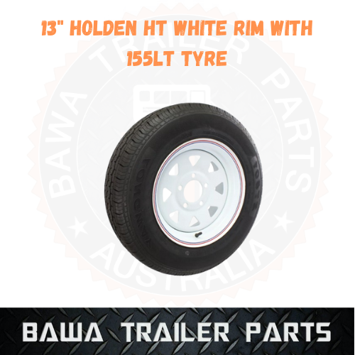 Sunraysia 13″ White Holden HT Rim With 155 Lt Tyre